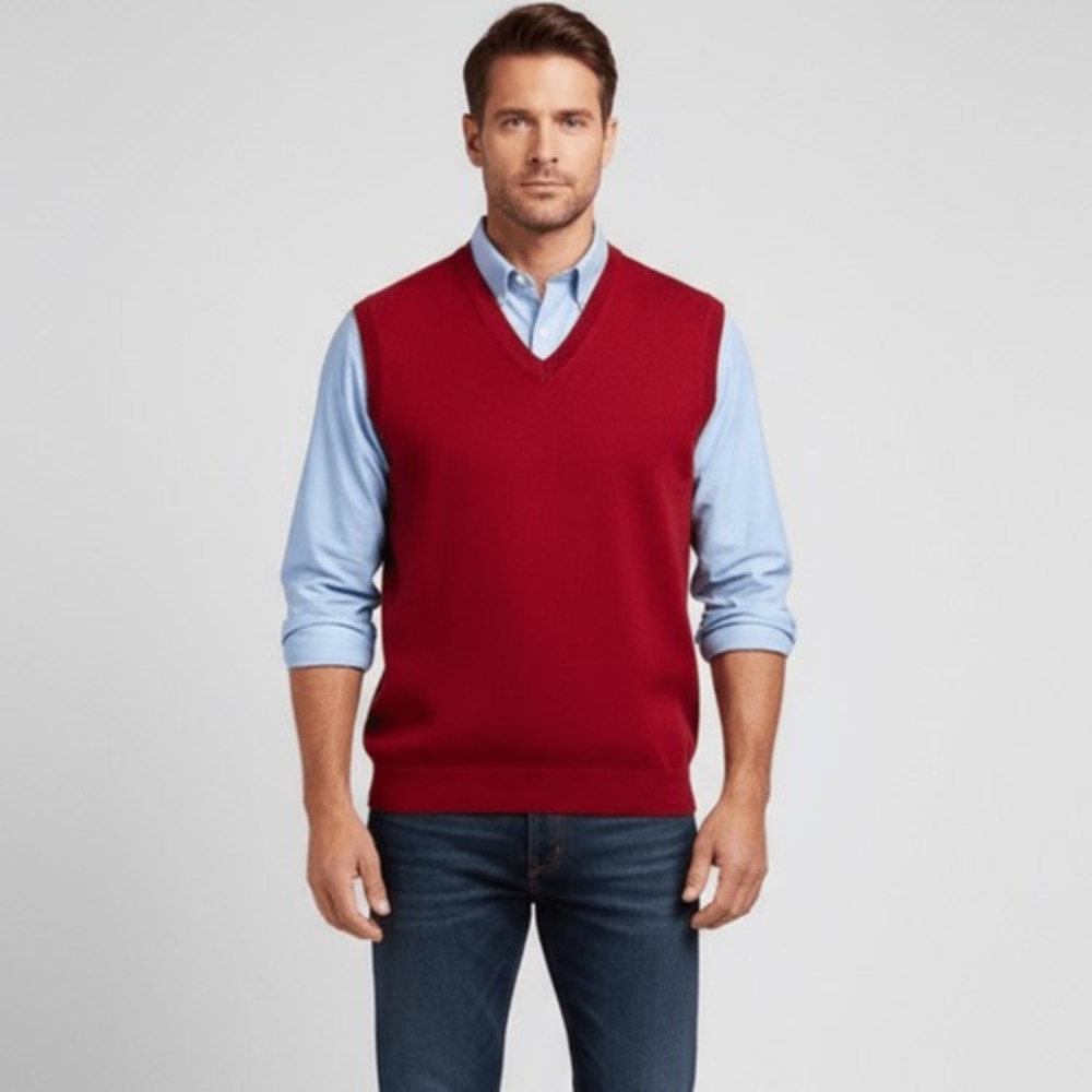Club Room Red Solid 100% Merino Wool Sweater Vest, XL
